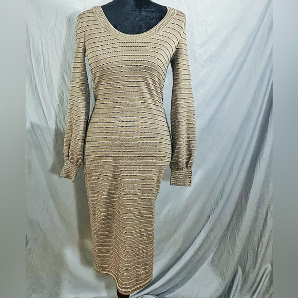 MARC BY MARC JACOBS BRONZE TAUPE WOOL KNIT BODY CON MIDI SWEATER DRESS XS - Picture 5 of 6